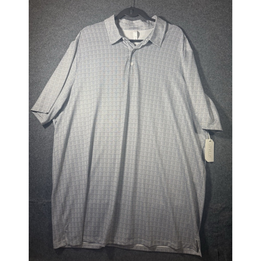 Stylus Men's Big & Tall Geometric Square Print Short Sleeve Polo Shirt 2XLT
